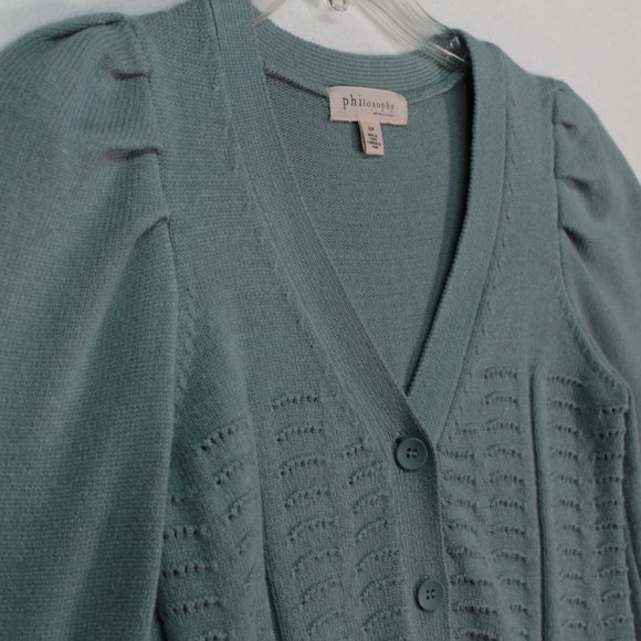 Philosophy Sweater Women's Small Blue/Green Long Sleeve Solid Cropped - Picture 2 of 10